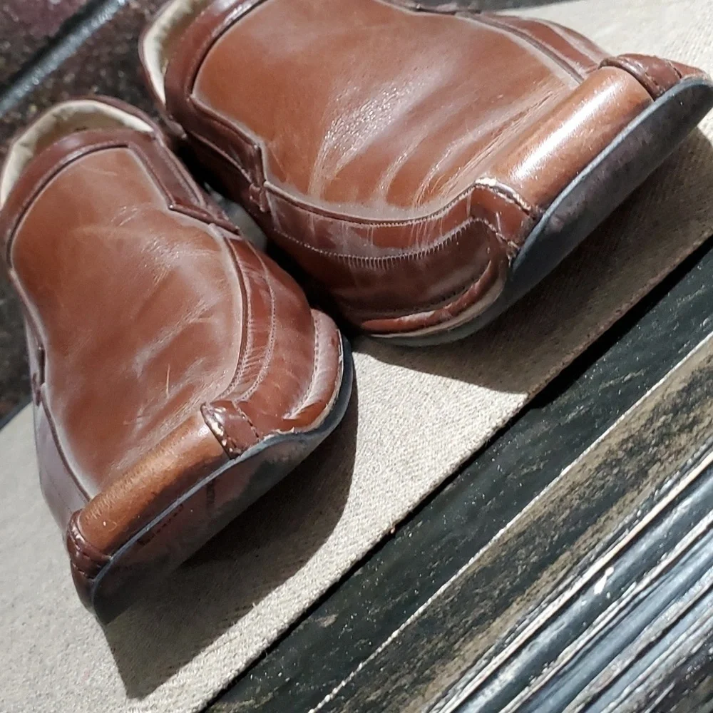 MENS DRESSY STACY ADAMS BROWN LEATHER SLIP ON SQUARE TOE LOAFERS SIZE 10